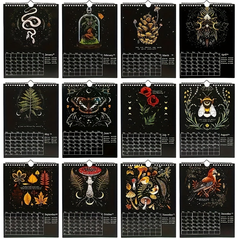 Dark Forest Animal Pattern Wall Calendar Halloween Christmas Gift
