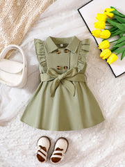 Baby Girls Casual Button Front Ruffle Trim Dress