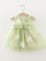 Mesh Girls Puffy Skirt with Corsage & Bow Decors for Wedding Party Ceremony