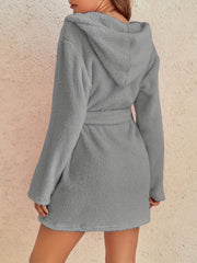 Cozy Fuzzy Hooded Robe with Belt & Pockets