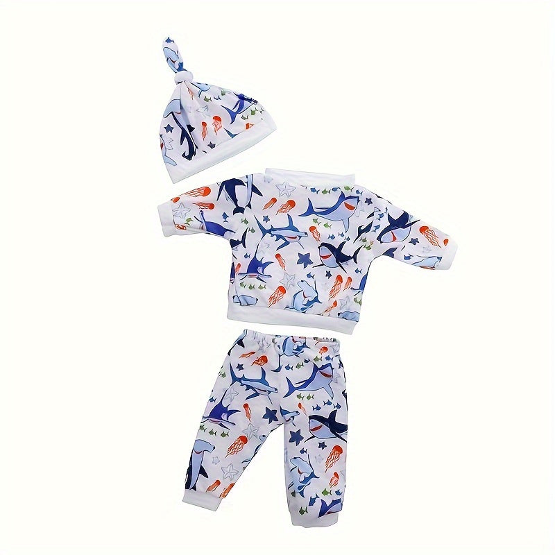 3 Piece Shark Pattern Outfit For 17-18 Inch Dolls - Christmas Gift