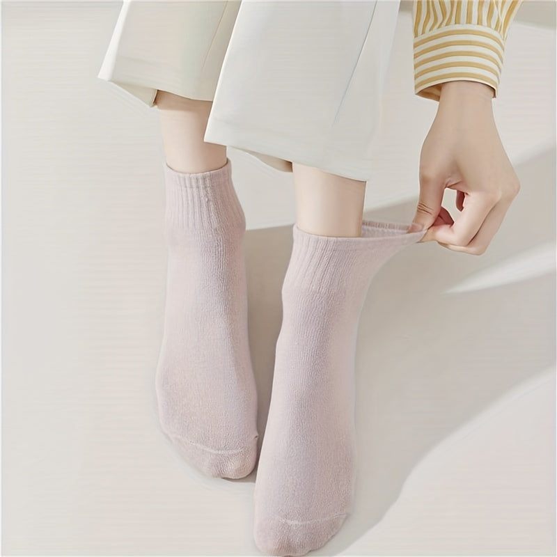 10 Pairs Solid Socks Comfy & Breathable All match Socks Women