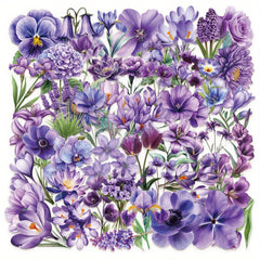 50pcs JJIJIAN Purple Romantic 2D Flower Stickers Vintage PET Stickers