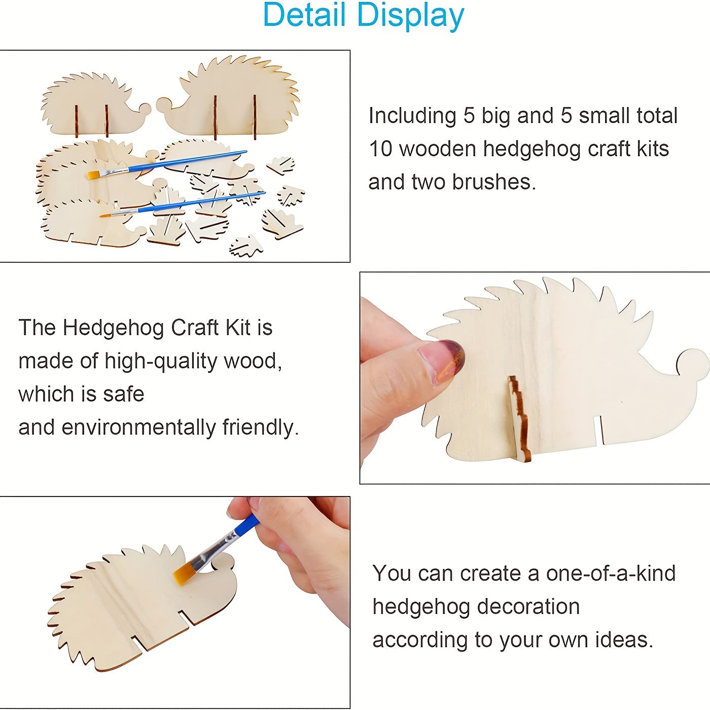 10pcs Christmas Wooden Craft Hedgehog Natural Wooden Slices DIY Crafts