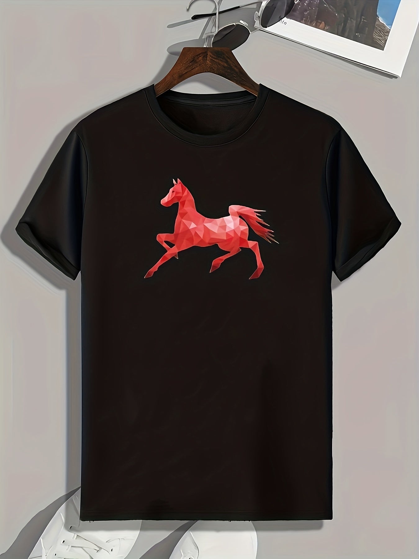 Geometric Horse Print Men's Comfy T shirt for Outdoor Summer