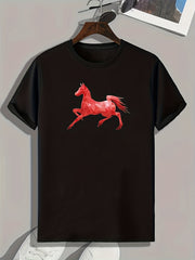 Geometric Horse Print Men's Comfy T shirt for Outdoor Summer