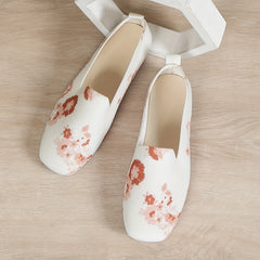 Women's Floral Printed Knitted Flat Shoes Comfy Square Open Slip On Shoes