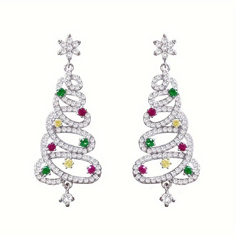 Holiday Style Zircon Snow & Christmas Tree Earrings