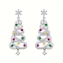 Holiday Style Zircon Snow & Christmas Tree Earrings