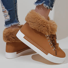 Women's Non slip Plus Velvet Sneakers Comfortable Lace Up Warm Sport Shoes