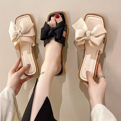 Bowknot Flat Slides Open Toe Slip On Sandals