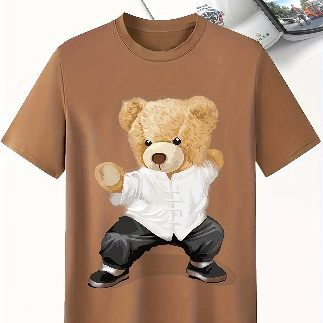Bear Pattern Print Men's Short Sleeve T-shirt Graphic Tee Men's Summer Clothes