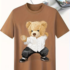 Bear Pattern Print Men's Short Sleeve T-shirt Graphic Tee Men's Summer Clothes