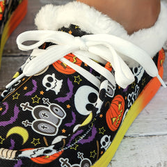 Women's Halloween Skeleton Pattern Non slip Sneakers Low Top Sport Shoes