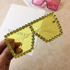 Y2K Square Sunglasses Oversized Rhinestone Eyeglasses
