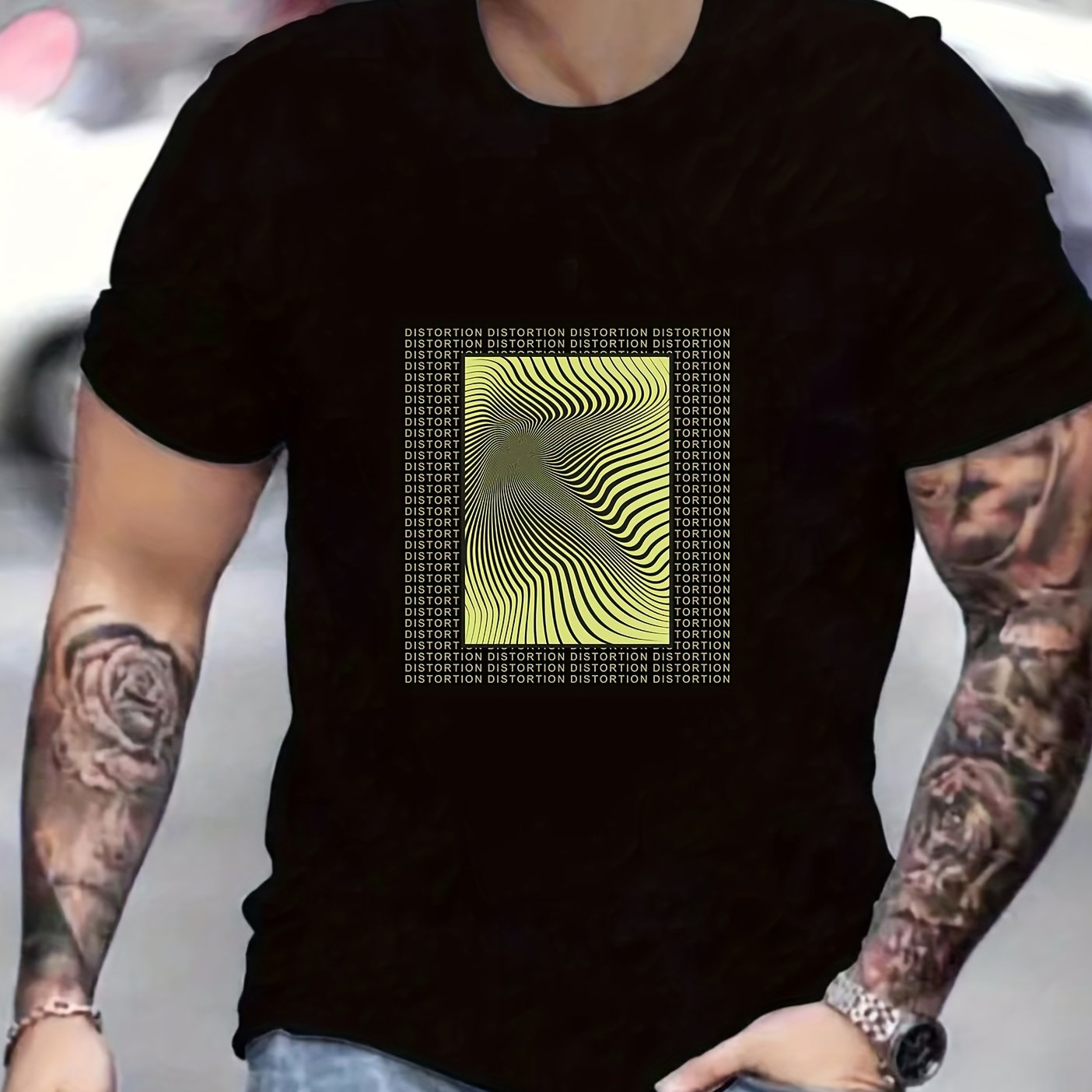 Optical Illusion Men's Graphic Crew Neck Active T shirt