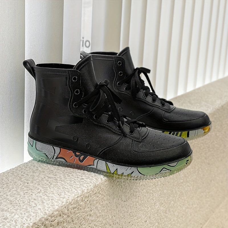 Women's Platform Waterproof Rain Boots Lace Up High Boots