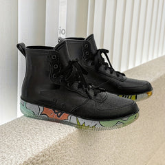 Women's Platform Waterproof Rain Boots Lace Up High Boots