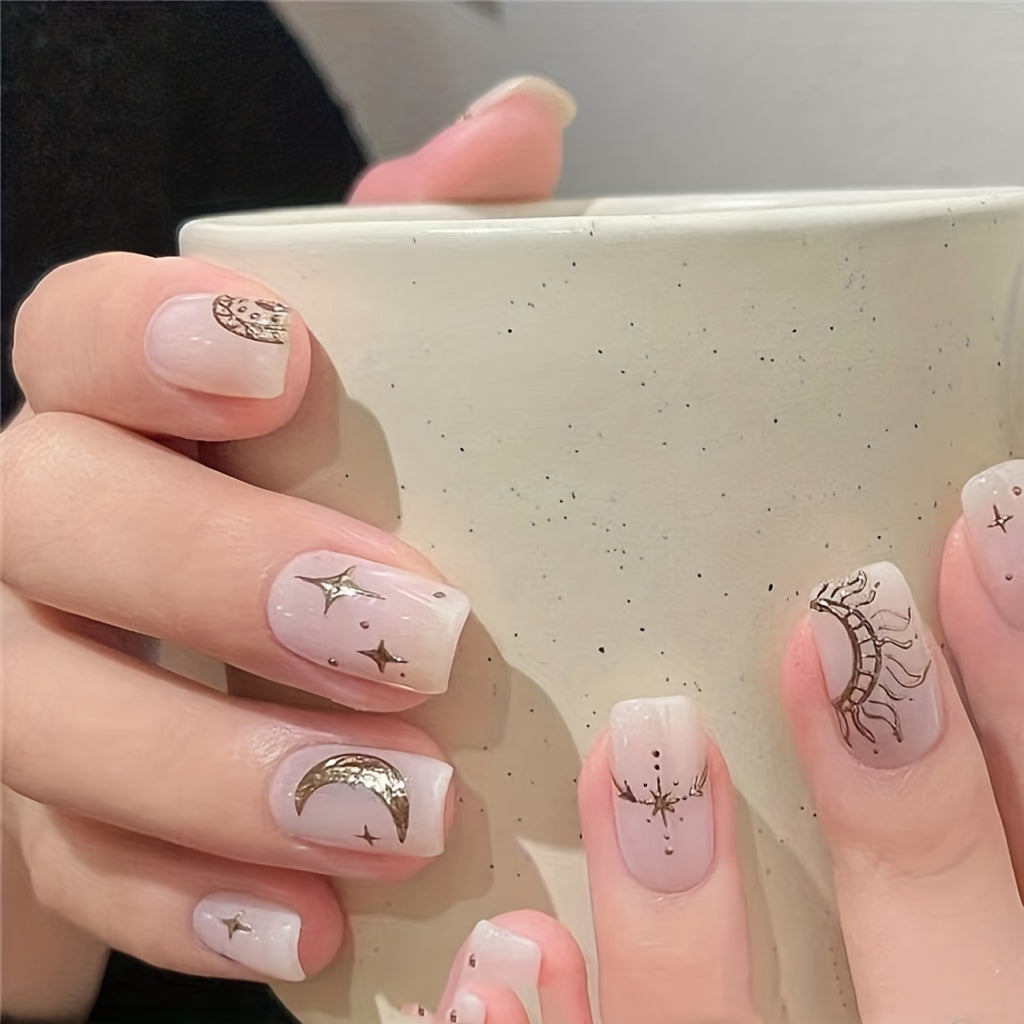 Golden Sun Moon Star Nail Art Stickers Self Adhesive 3D Decals for DIY Nail Deco