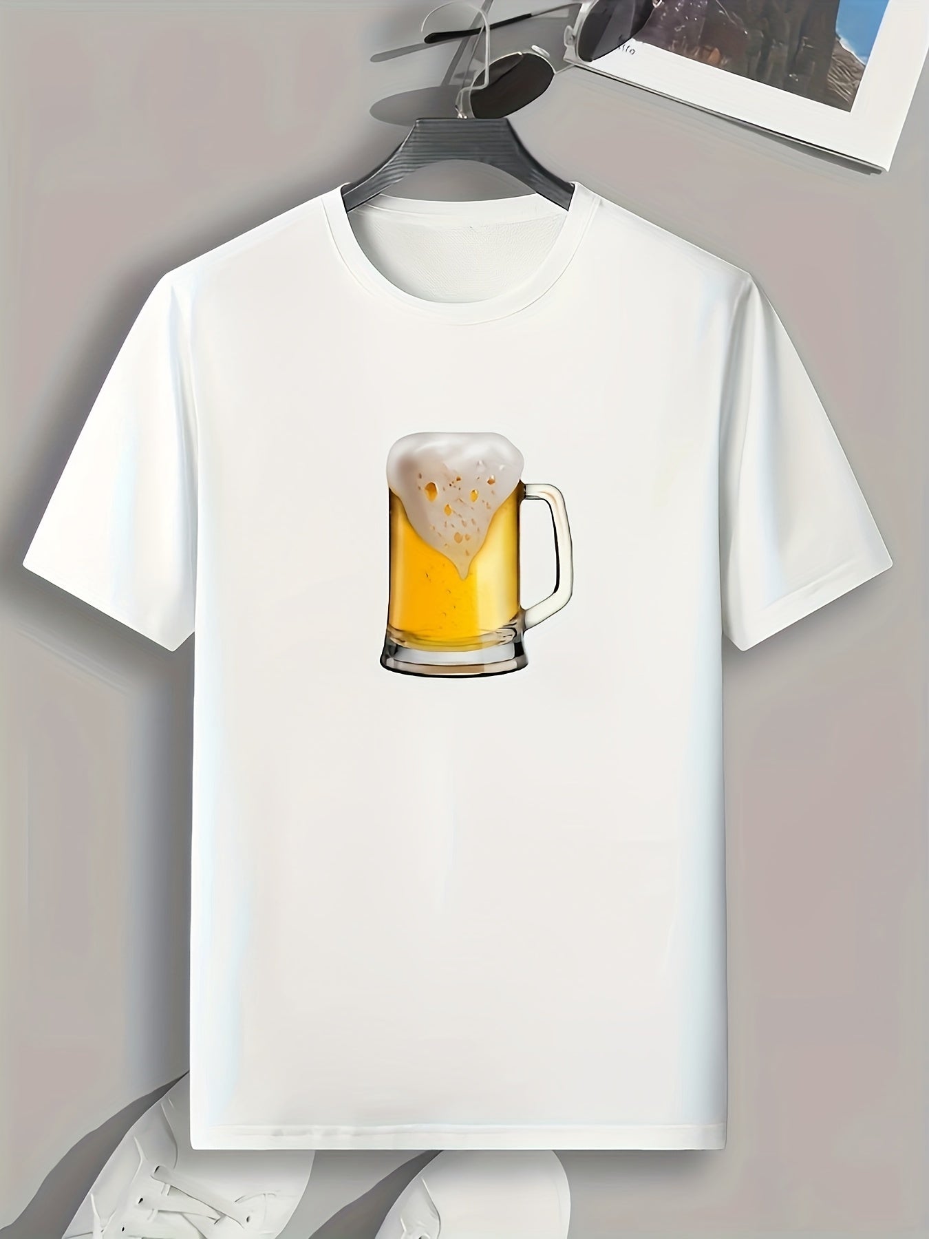 Beer Print Men's Comfy T shirt Slightly Stretch Breathable Tee
