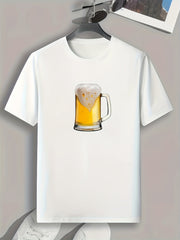 Beer Print Men's Comfy T shirt Slightly Stretch Breathable Tee