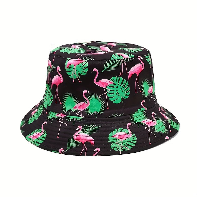 Flamingo Print Fisherman Hat Sun Hat Men Women Outdoor Sunscreen Basin Hat