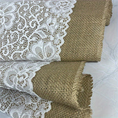 Wedding Burlap Tablecloth with Lace Macrame, Yellow - 29.97 x 275.01cm