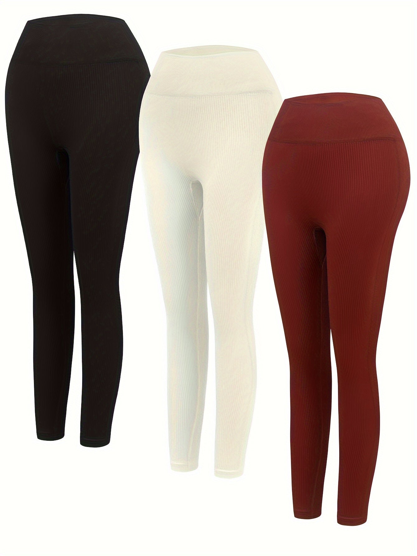 3pcs Ribbed Butt Lifting Leggings High Waist Yoga Pants