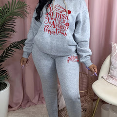 Christmas Outfits Set Women's Plus Slogan Print Hoodie & Sweatpants