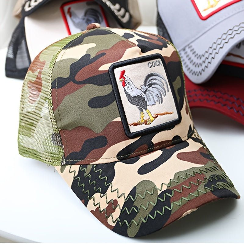 Unisex Sunshade Baseball Cap with Rooster Patch Embroidery