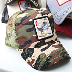 Unisex Sunshade Baseball Cap with Rooster Patch Embroidery