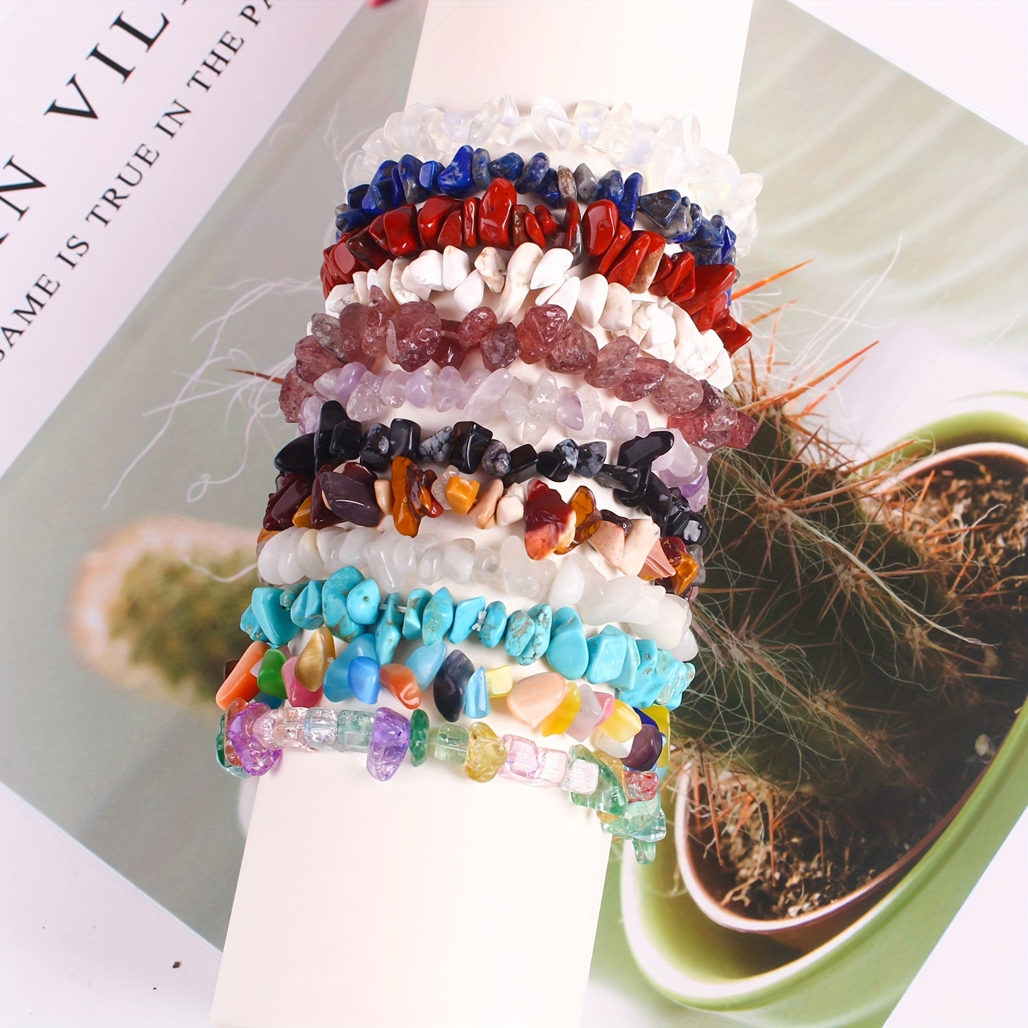 Natural Stone Crushed Stone Chain Bracelet Colorful Elastic Teen Bracelet