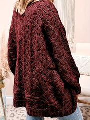 Casual Sweater Women's Plus Solid Jacquard Pointelle Long Sleeve