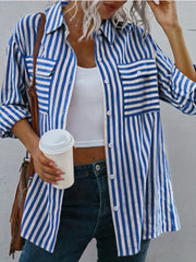 Women's Striped Long Sleeve Button Up Shirt