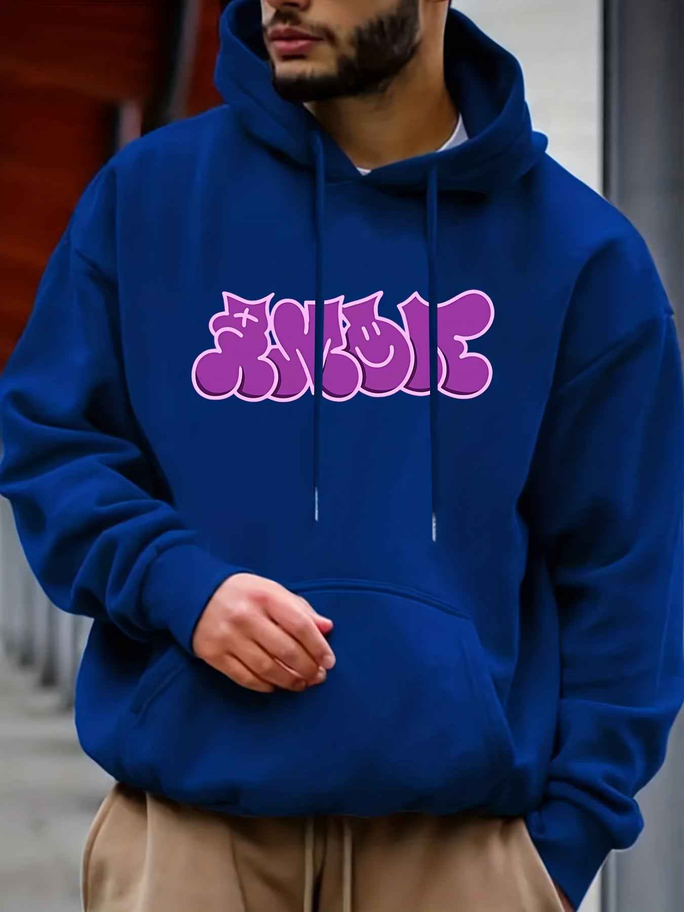 Men's Cartoon Letter Print Hooded Sweatshirt for Autumn and Winter