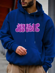 Men's Cartoon Letter Print Hooded Sweatshirt for Autumn and Winter