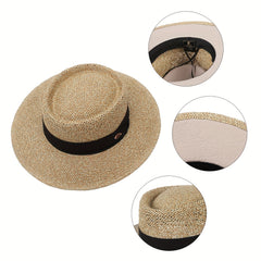 Straw Wide Brim Sun Hat Adjustable Sweatband Vacation Travel Hat