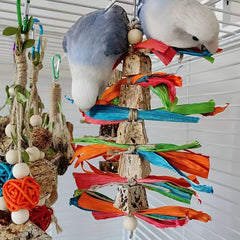 Colorful Wooden Hanging Bird Chew Toys Rattan Ball Wood Beads