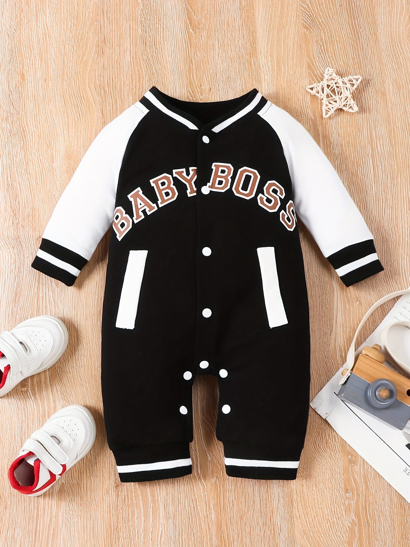 Baby Boy's Letter Print Thermal Romper for Spring Fall Party