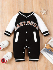 Baby Boy's Letter Print Thermal Romper for Spring Fall Party