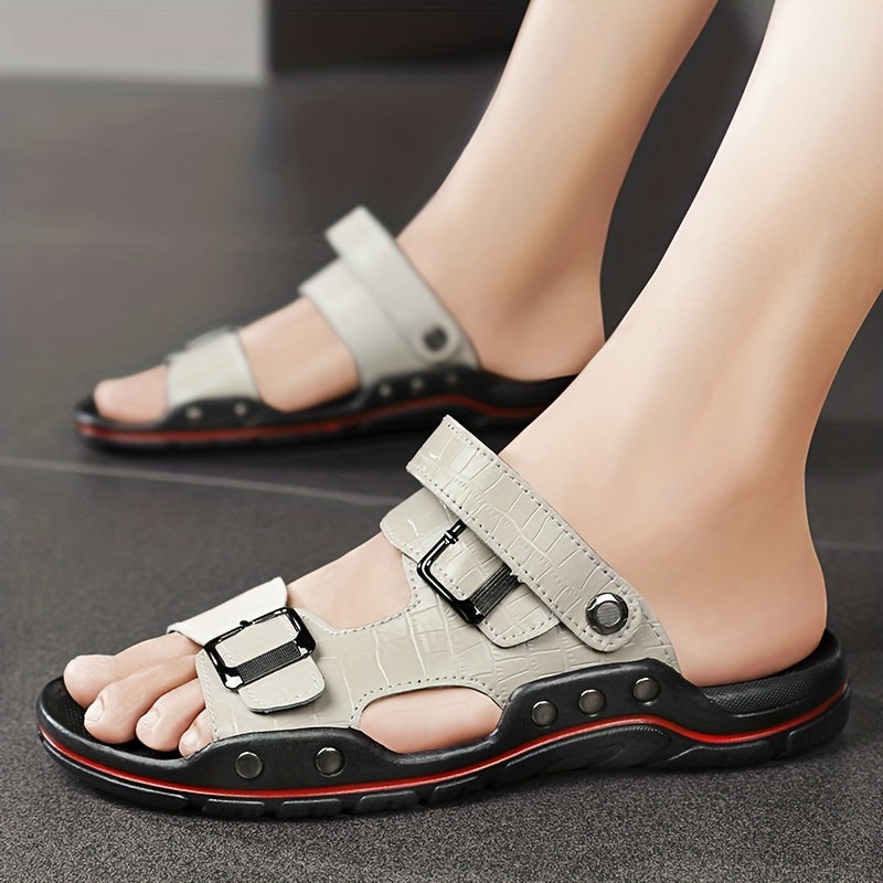 Men's Leather Slide Sandals Non Slip Comfortable Casual