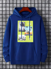 Palm Trees Beach Print Hoodie for Men