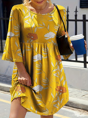 Plus Size Casual Dress Women's Plus Floral Print Round Neck Half Sleeve