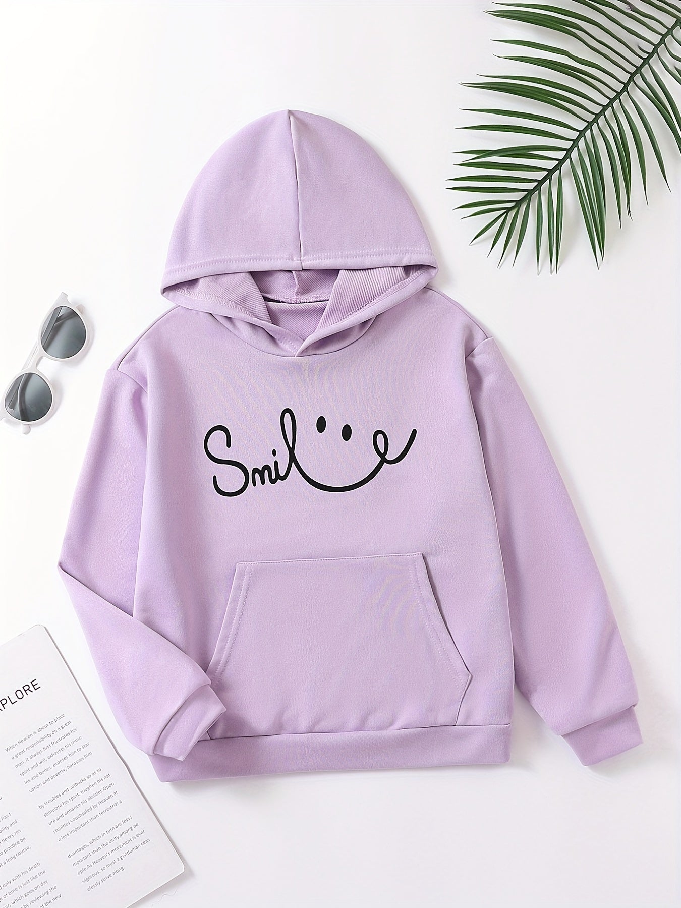 Girls' Smile Face Graphic Hooded Sweatshirt for Spring and Autumn