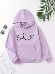 Girls' Smile Face Graphic Hooded Sweatshirt for Spring and Autumn