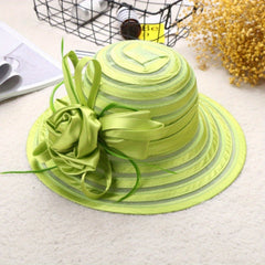 Mesh Breathable Organza Sun Hat Wide Brim Flower Decor UV Protection Bucket Hat