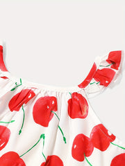 2pcs Toddler Girls Cherry Graphic Ruffle Trim Rompers Jumpsuits & Headband Set