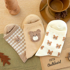 Girls Kids Bear Pattern Crew Socks for Autumn Winter