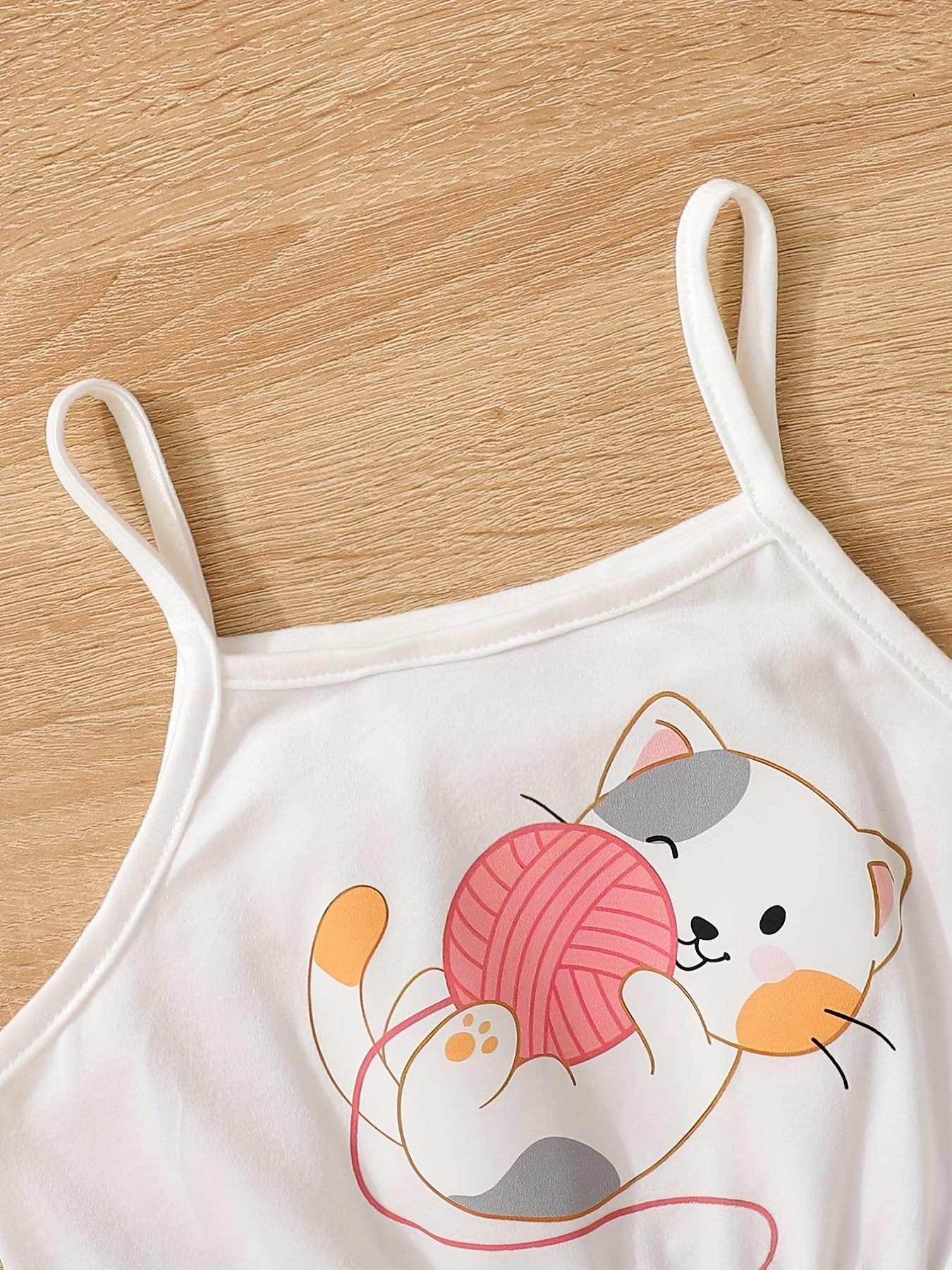 Toddler Girls Cat Graphic Bow Front Cami Romper Summer Clothes