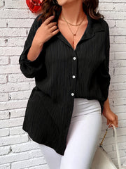 Solid Ribbed Button Up Blouse